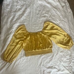 American Eagle Outfitters Yellow/Gold Puff Sleeve Crop Blouse